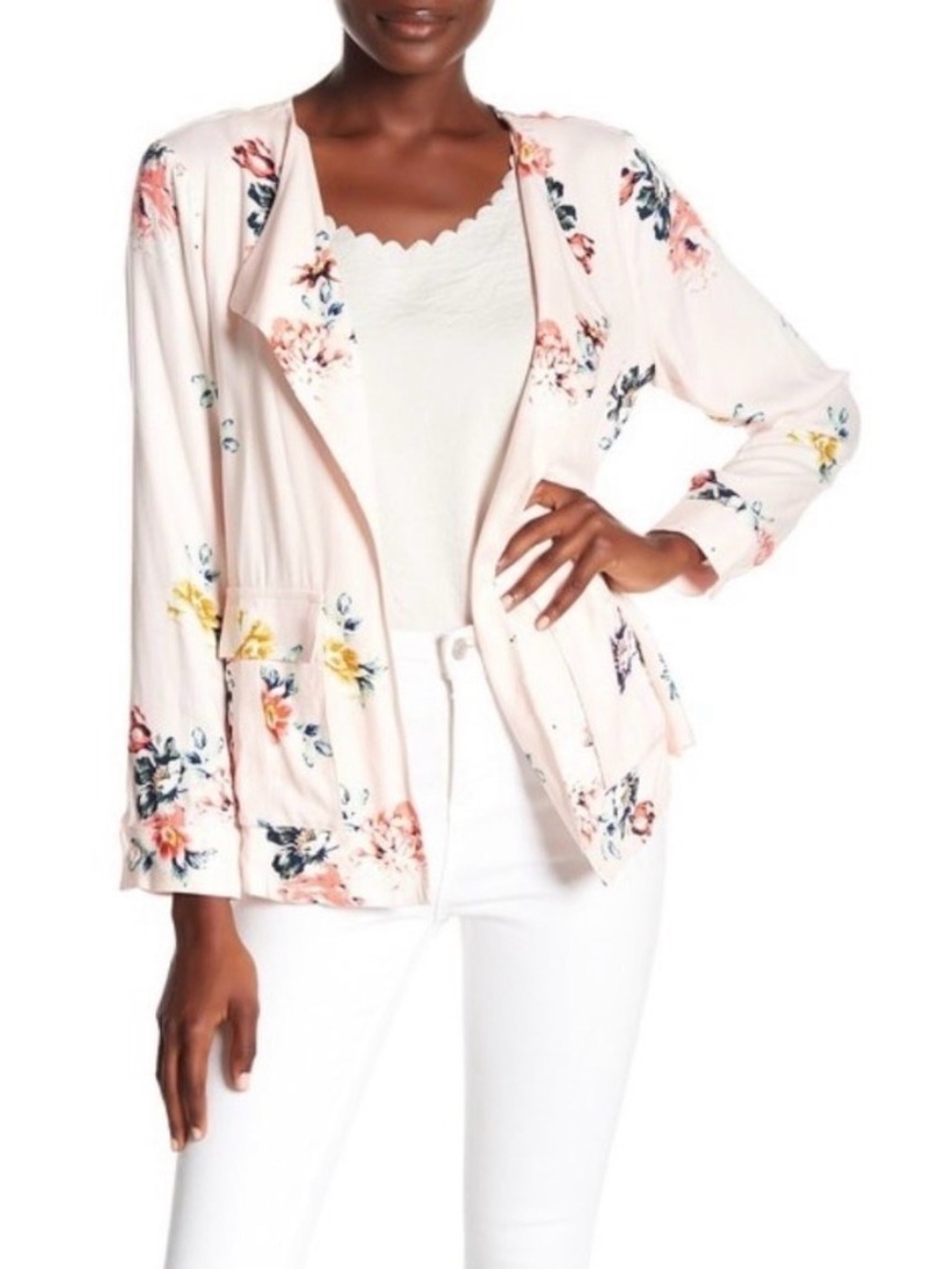 DR2 Blush Pink Floral Open Front Jacket